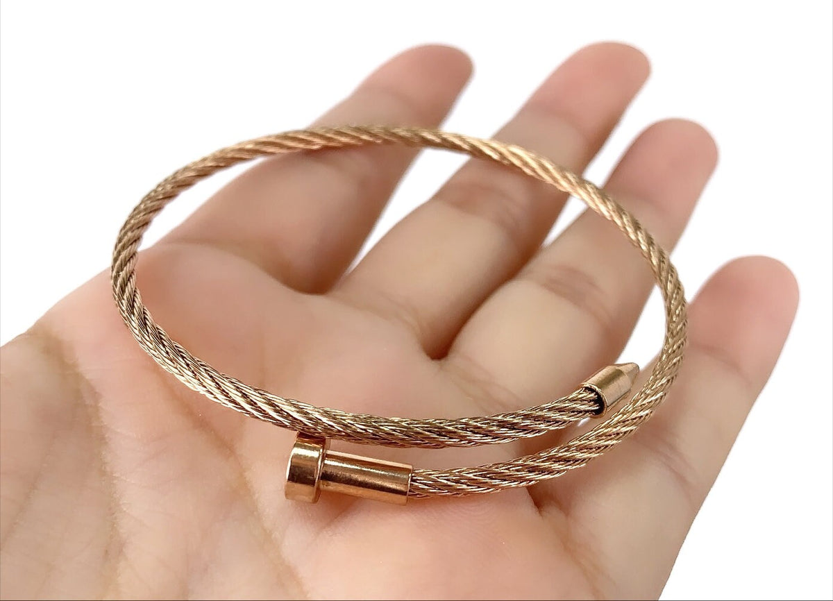 Rose Gold Filled Twisted Cable Nail Bangle Adjustable Bracelet, Rose Gold, Wholesale Jewelry Supplies