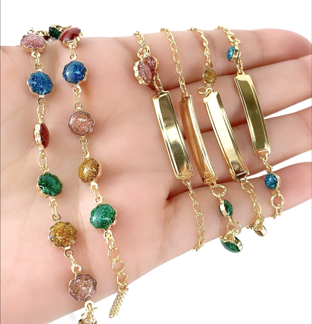 Mommy and Me Matching Jewelry | 18k Gold Filled Kids Bar Bracelet & Flowers Mother Bracelet for Wholesale Jewelry Supplies