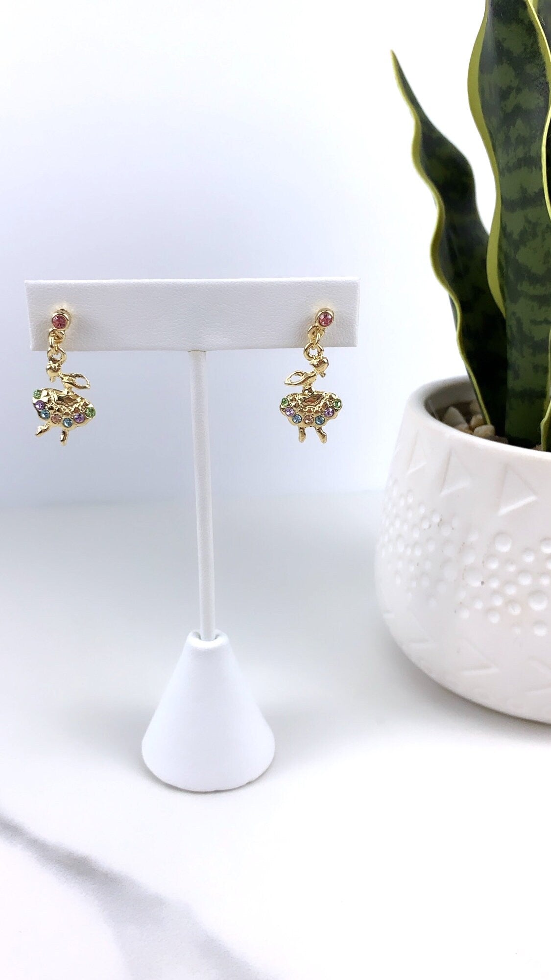 18k Gold Filled with Colored Cubic Zirconia Ballet Dancer Earrings and Pendant Wholesale Jewelry Supplies