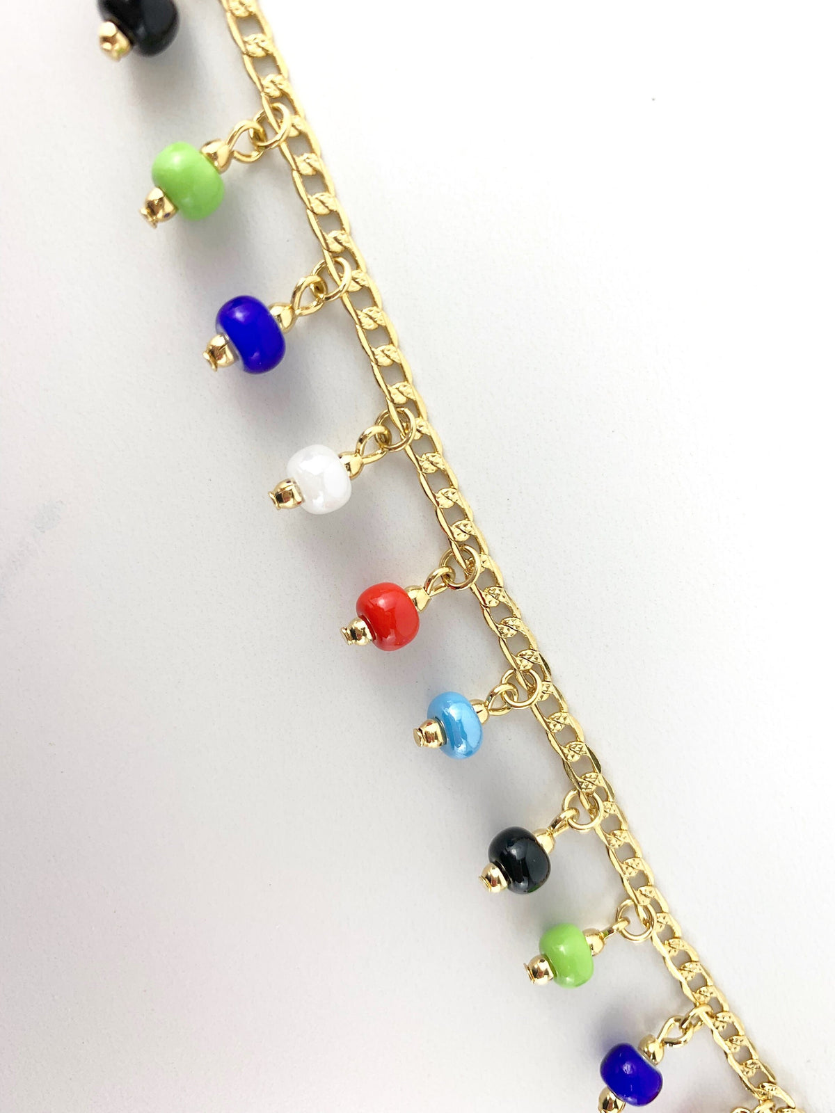 18k Gold Filled Curb Link Featuring Multicolor Beads Charms Bracelet, Cuban Link 7 Inches Bracelet, Wholesale Jewelry Supplies