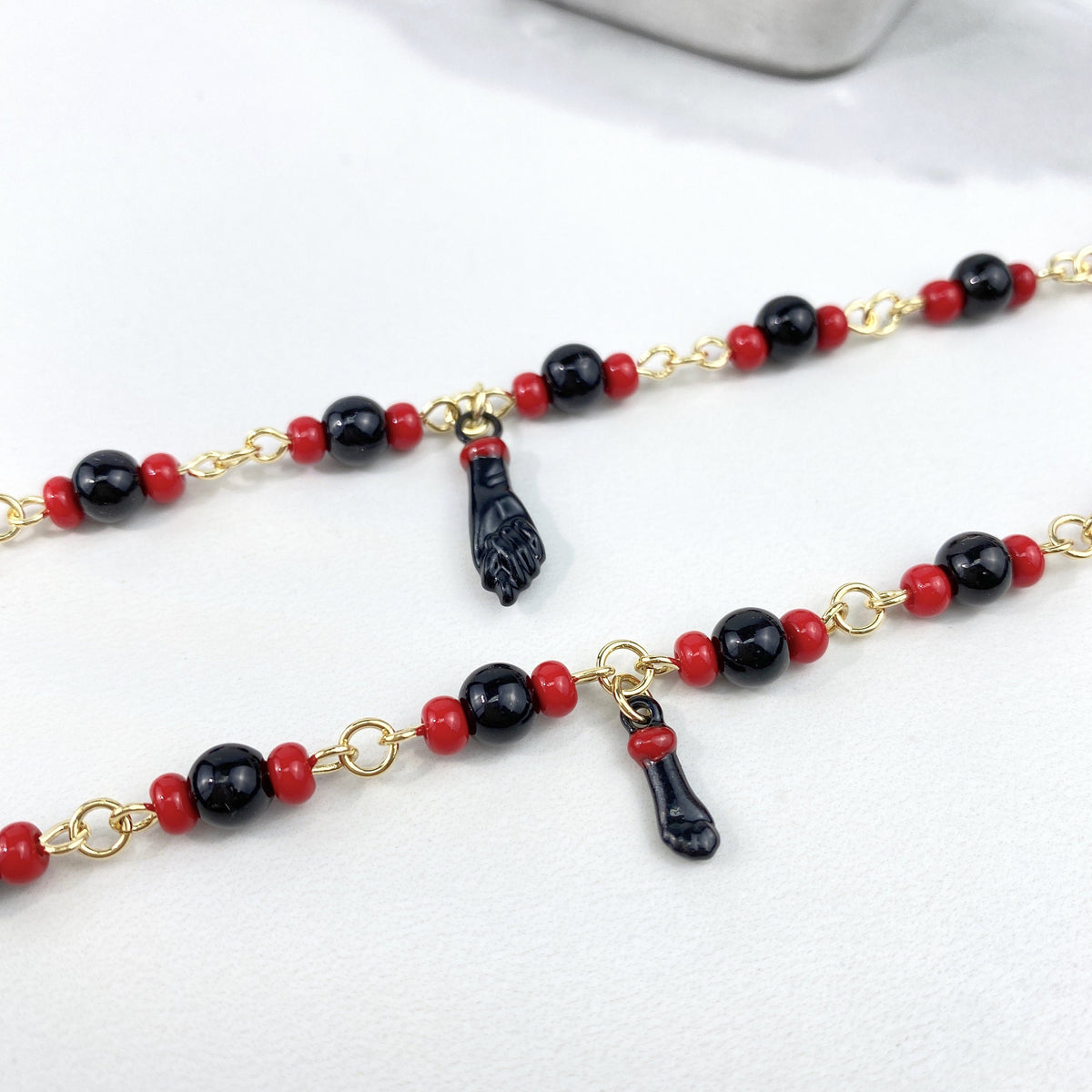 Mommy and Me Matching Jewelry | 18k Gold Filled Black Red Beads, Figa Hand, Kids or Mother Bracelet Wholesale Jewelry Supplies