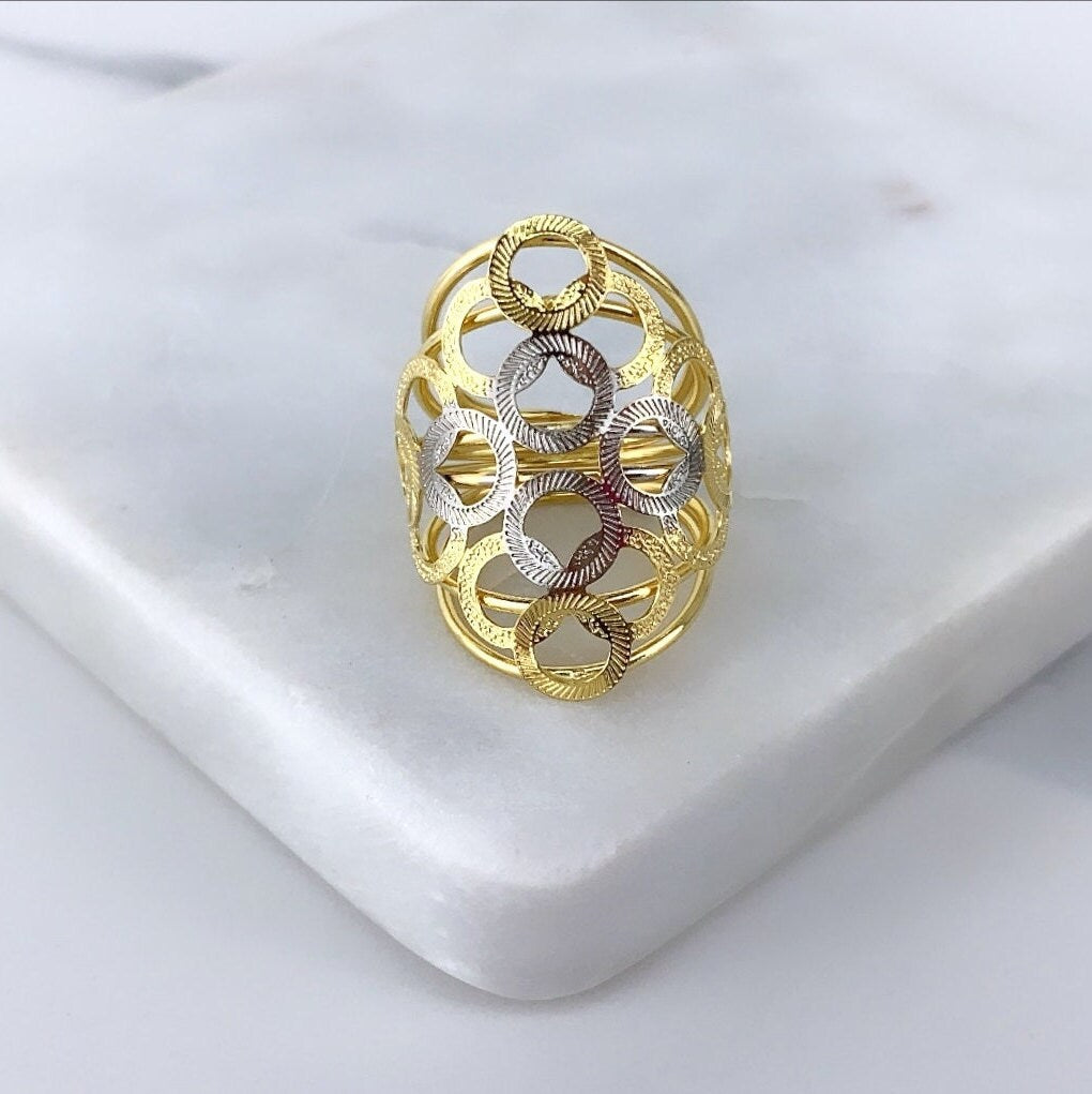 18k Gold Filled and Rhodium Details Circles Designs Ring Wholesale Jewelry Supplies