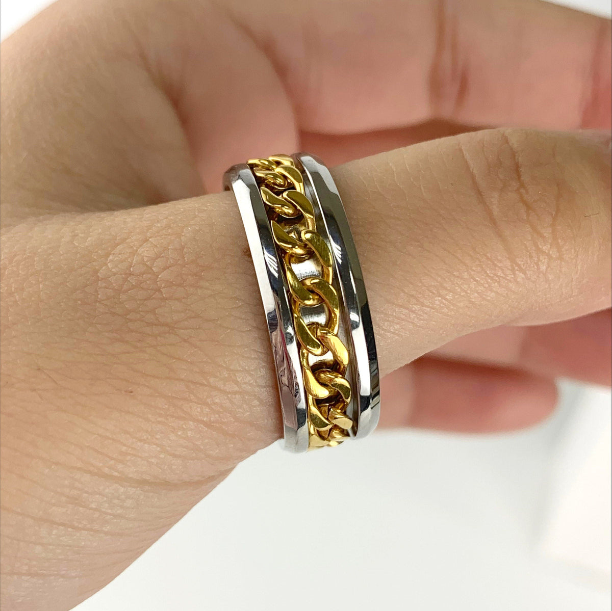 Gold Plated On Stainless Steel Engrave Chain Braided Men's Ring Wholesale Jewelry Supplies