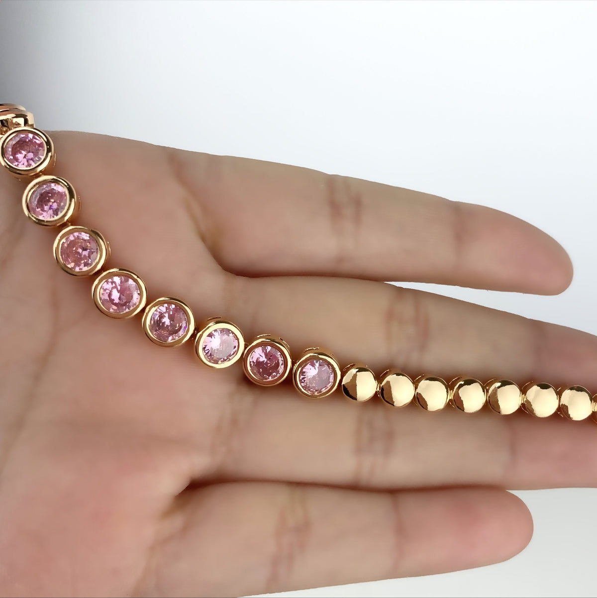 18k Rose Gold Filled Bracelet Featuring Pink or Clear Zirconia, Heart or Circle Shape, Wholesale Jewelry Supplies
