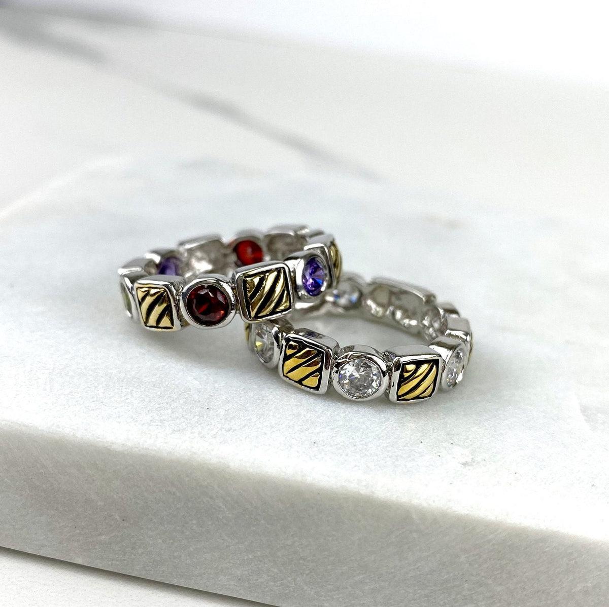 Vintage Aged Rhodium Filled Fancy Rings Featuring Designed Pattern Gold and Cubic Zirconia For Wholesale and Jewelry Supplies
