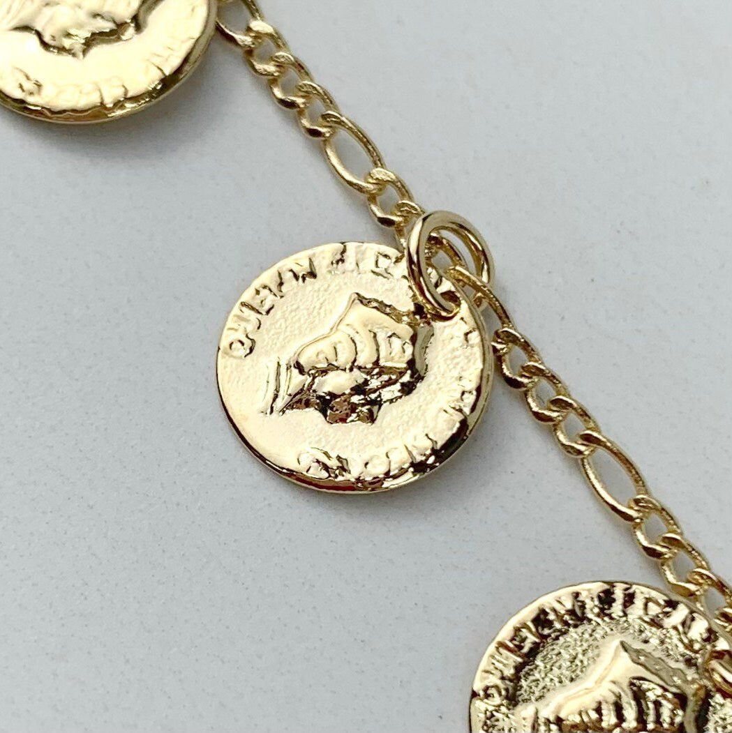 18k Gold Filled Figaro Link Queen Woman Crown, Australian Coins, Anklet Charms Wholesale Jewelry Supplies