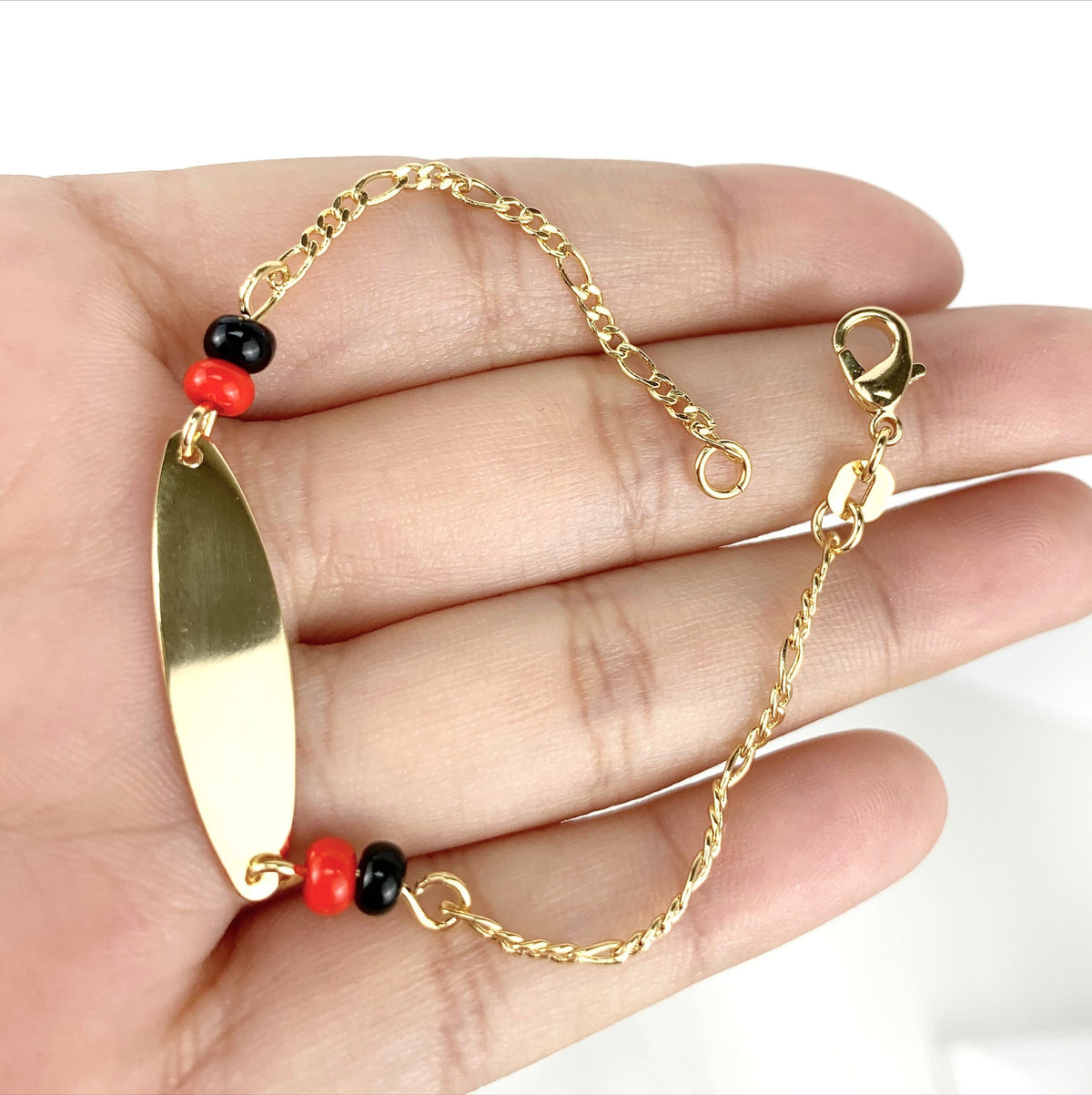 Mommy and Me Matching Jewelry | 18k Gold Filled Figaro Link Id Kids Bracelet or Black Red Beads Mother Bracelet Wholesale Jewelry Supplies