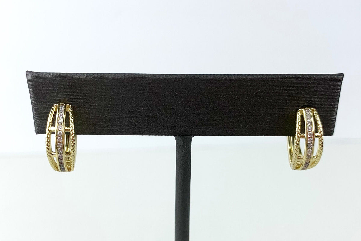 18k Gold Filled 16mm Row Huggie Earrings Cubic Zirconia Classic Earrings, Wholesale Jewelry Making Supplies