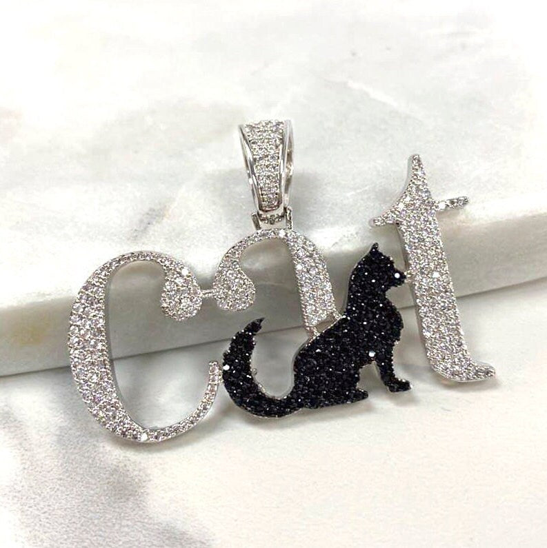18k Gold Filled Cubic Zirconia, Pave Cat Pendants Charms, Cat Lovers, Gold or Silver, Wholesale Jewelry Making Supplies