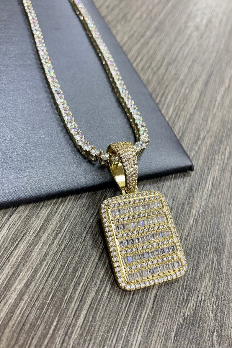 18k Gold Filled, Clear Micro Cubic Zirconia Square Iced Board Pendant Charms, Wholesale Jewelry Making Supplies