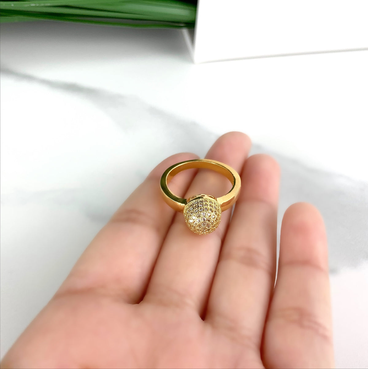 18k Gold Filled Micro Pave Cubic Zirconia Dome Ring Wholesale Jewelry Supplies