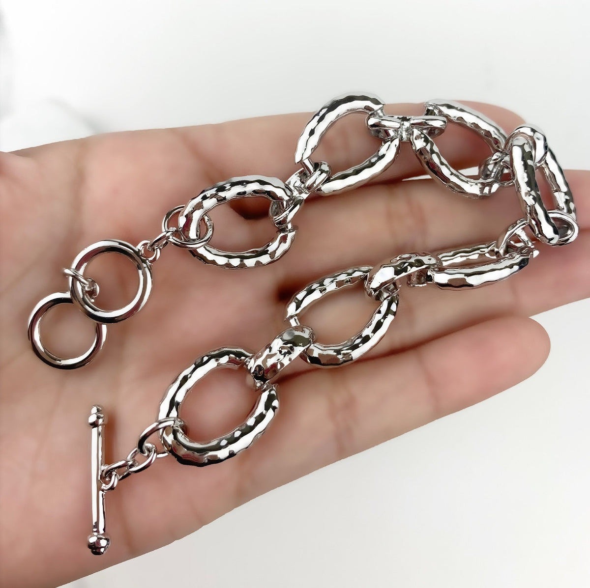 Silver Filled 15mm Oval Link Chain Featuring Elegant Toggle Clasp Bracelet, Wholesale Jewelry Making Supplies