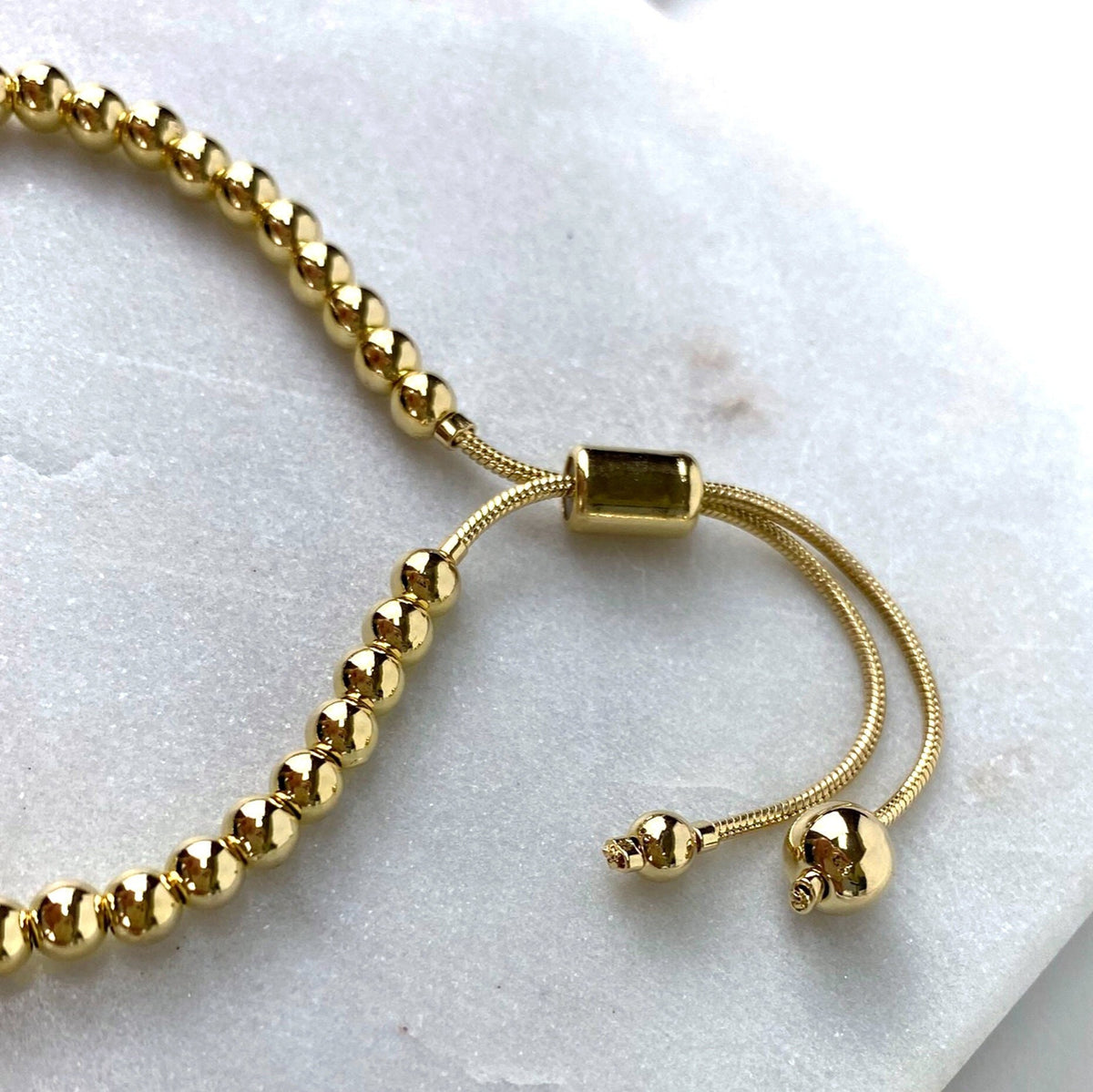 18k Gold Filled Small 4mm Gold Ball Adjustable Bracelet, Beaded Slide Clasp Bracelet, Stackable Design Bracelet Wholesale Jewelry Supplies