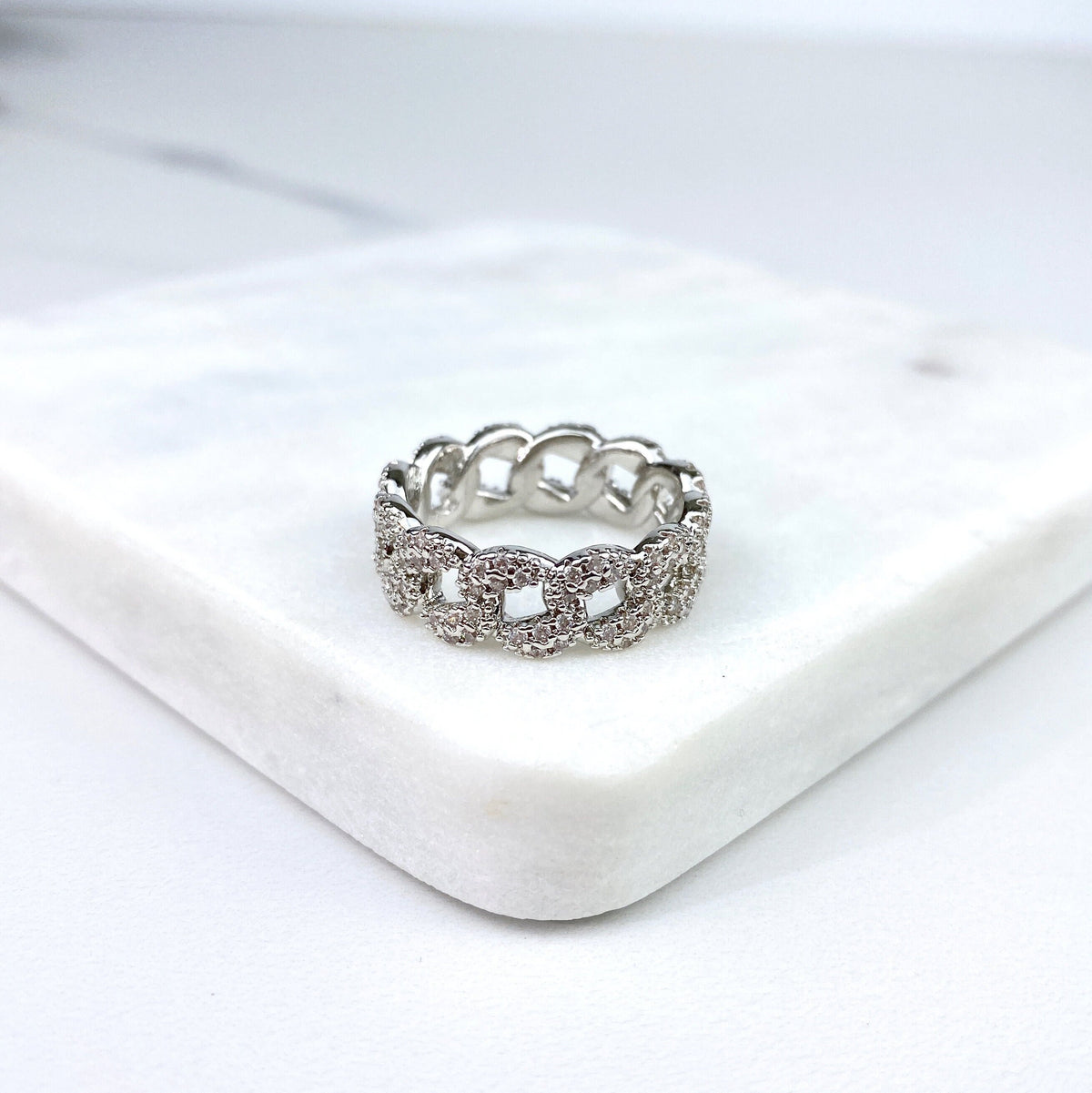 18k Gold Filled Micro Pave Cubic Zirconia Curb Link Ring, Gold or Silver, Wholesale Jewelry Making Supplies