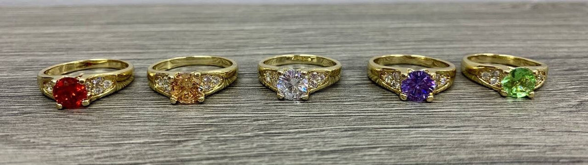 Accented Ring In 18k Gold Filled Featuring Cubic Zirconia Prong Setting Wholesale Jewelry Making Supplies