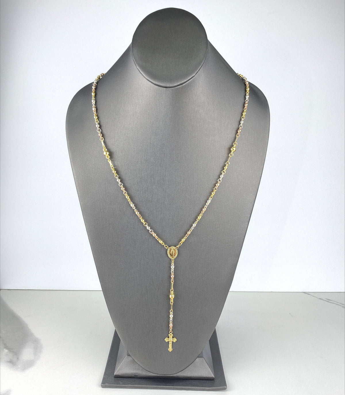18k Gold Filled Beaded Chain Three Tone Beads La Milagrosa, Miraculous Virgin Rosary Necklace, Religious Jewelry, Wholesale Jewelry Supplies