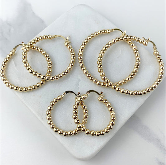 18k Gold Filled Beaded Hoop Earrings Available In 30mm, 40mm or 50mm Diameter Wholesale Jewelry Making Supplies