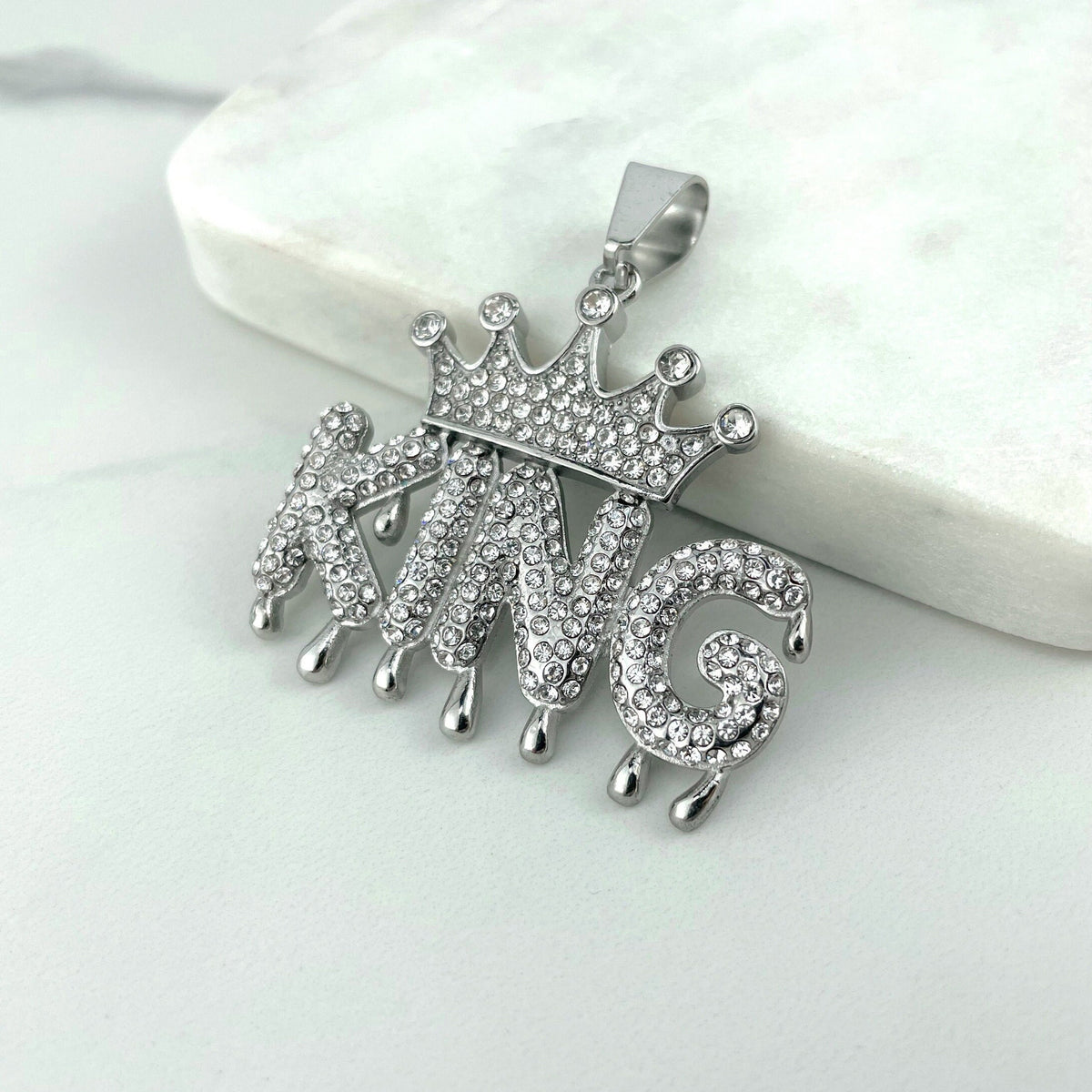 Gold Plated On Stainless Steel Cubic Zirconia Ice King with Crown Pendant, Gold or Silver, Hip Hop, Wholesale Jewelry Making Supplies