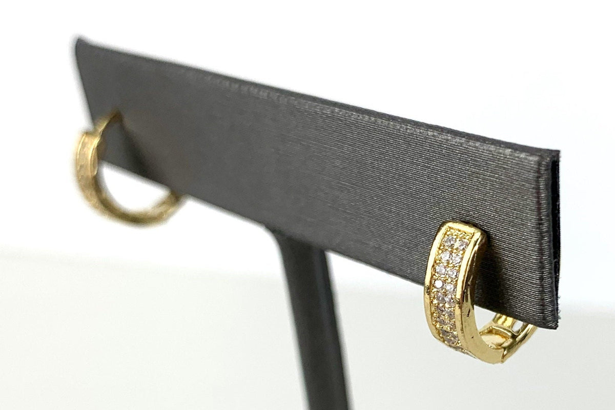 18k Gold Filled Huggies Earrings Featuring Cubic Zirconia Stones Height Available in S, M & L Wholesale Jewelry Supplies