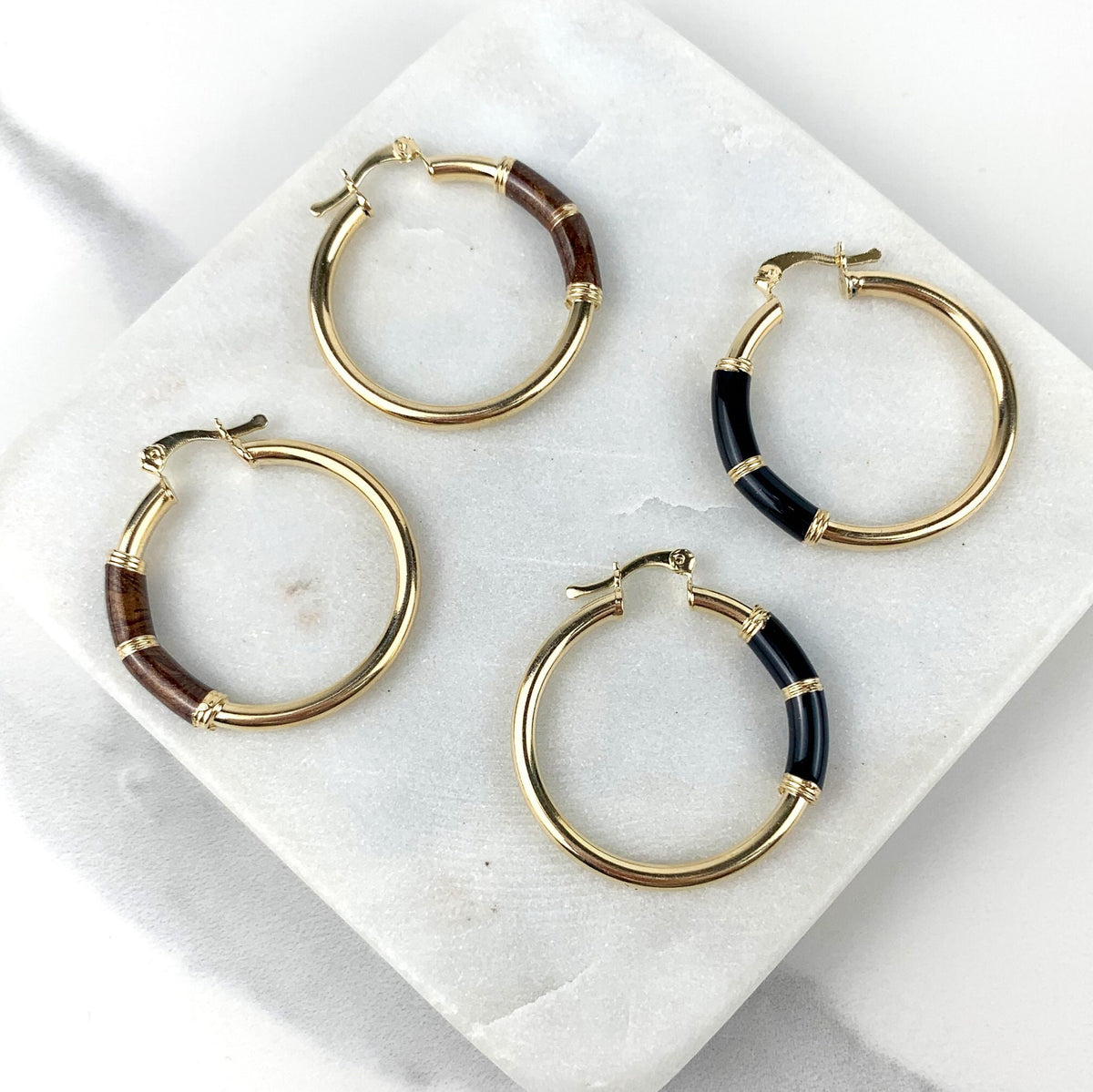 18k Gold Filled, Red or Browner Black Resin Painted Hoop Earrings Wholesale Jewelry Making Supplies
