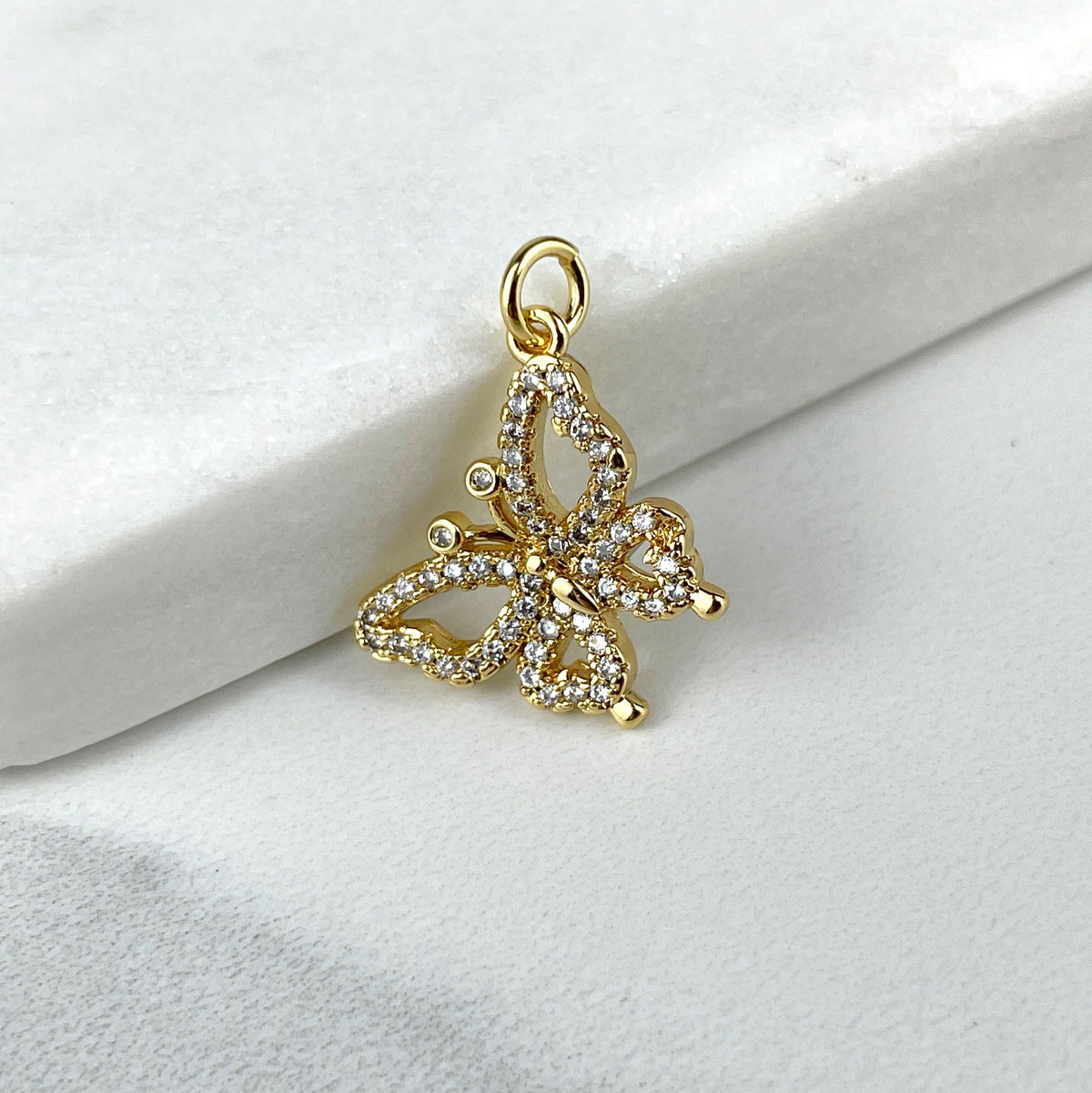 18k Gold Filled Clear Micro Cubic Zirconia Cutout Butterflies Charms, Two Different Styles, Wholesale Jewelry Making Supplies