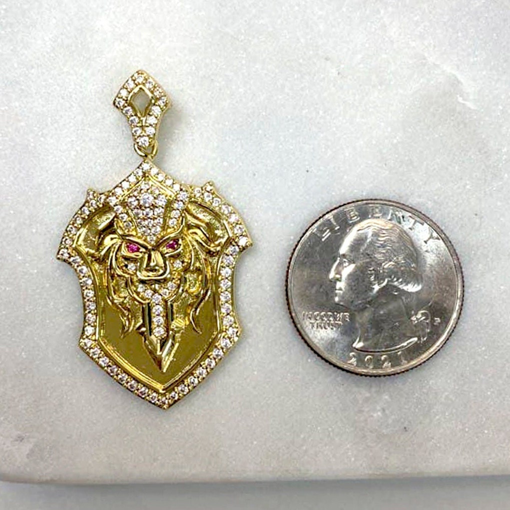 18k Gold Filled Cubic Zirconia Royal Lion Head Lion with Sword Hip Hop Pendant Charms Men's Jewelry Wholesale Jewelry Making Supplies