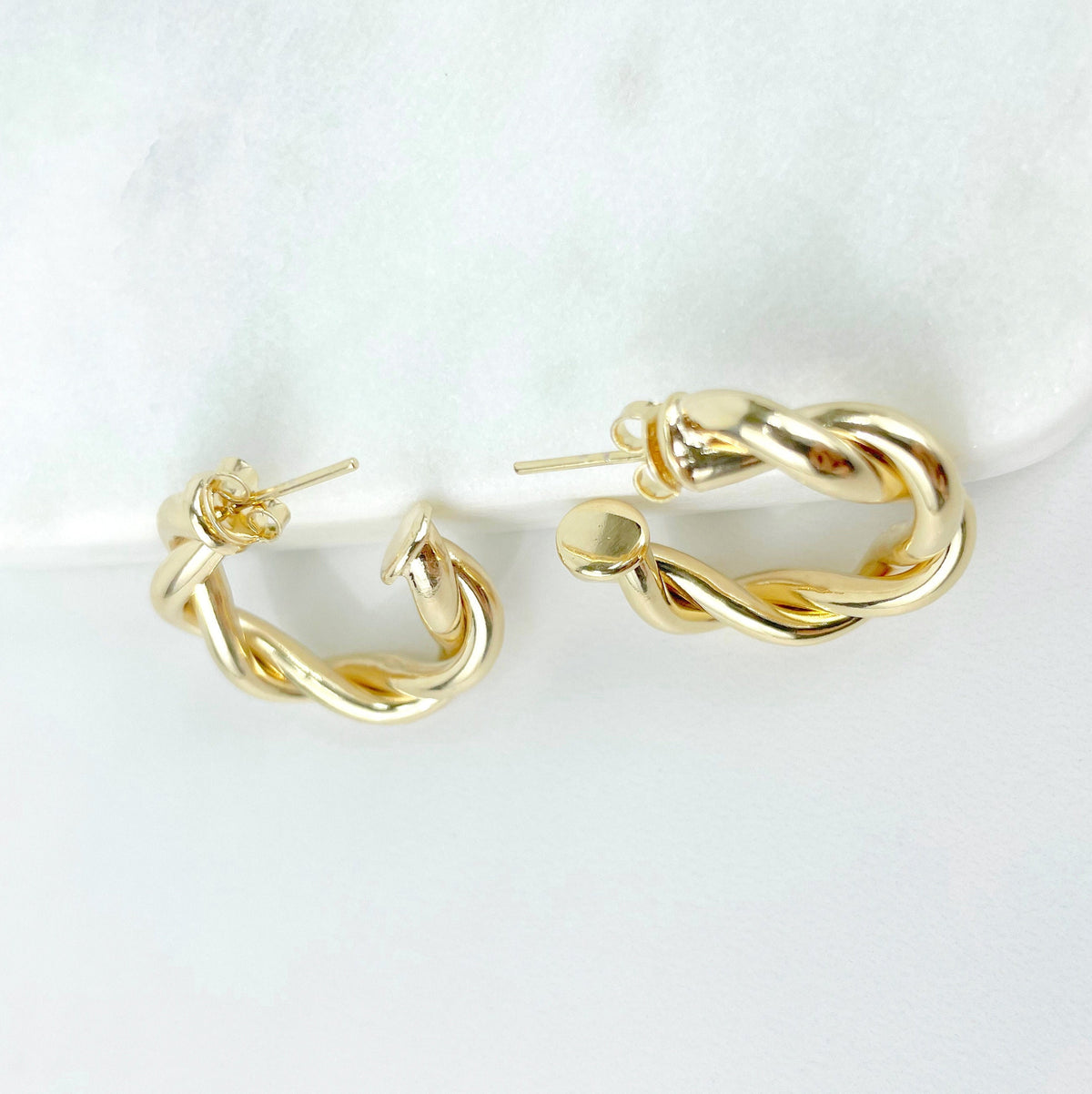 18k Gold Filled 25mm Twisted Hoop Earrings, C-Hoop, Push Back Closure, Wholesale Jewelry Supplies