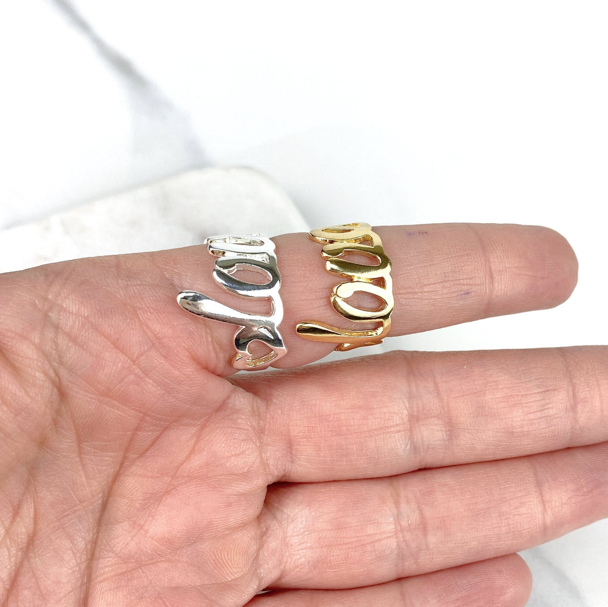 18k Gold Filled Love Ring, Letters Words, Gold or Silver, Wholesale Jewelry Making Supplies