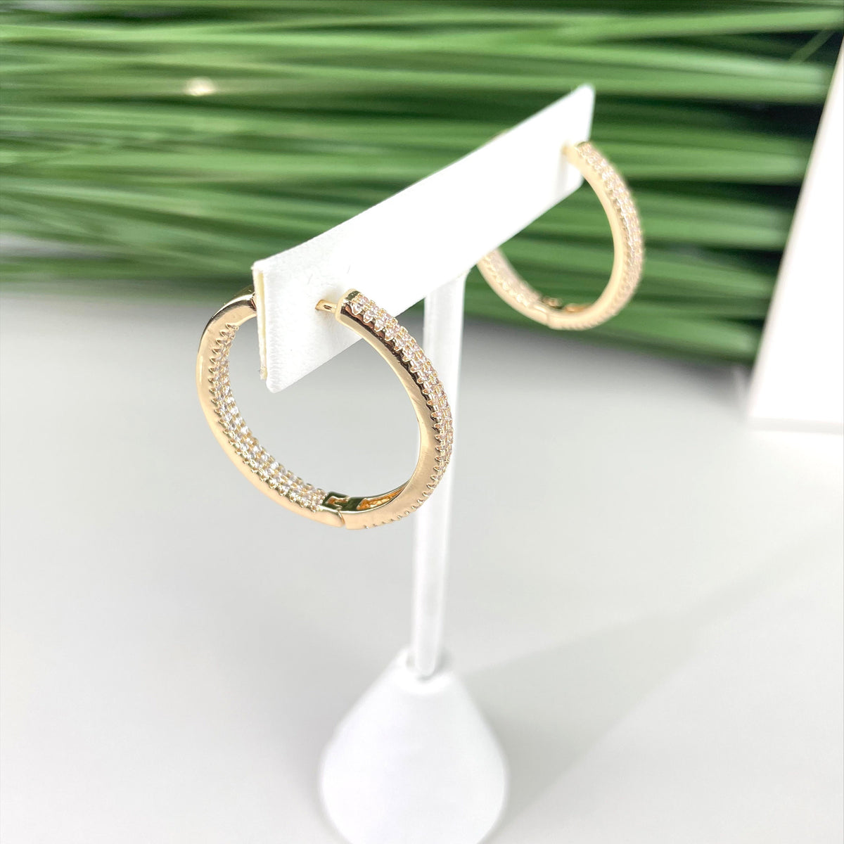 18k Gold Filled 30mm Micro Pave Cubic Zirconia Hoop Huggie Earrings Wholesale Jewelry Making Supplies