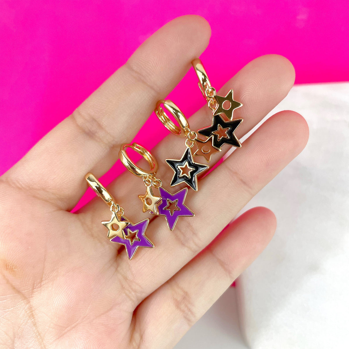 18k Gold Filled Colorful Colored Enamel Stars Earrings Wholesale Jewelry Making Supplies