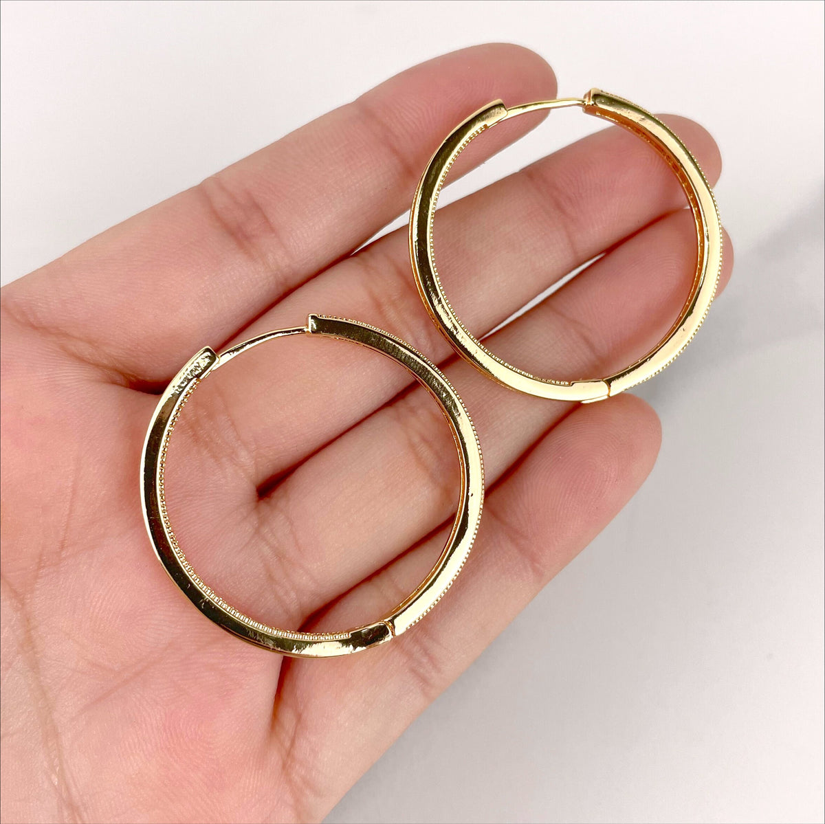 18k Gold Filled 35mm Micro Pave Cubic Zirconia Hoop Huggie Earrings Wholesale Jewelry Making Supplies