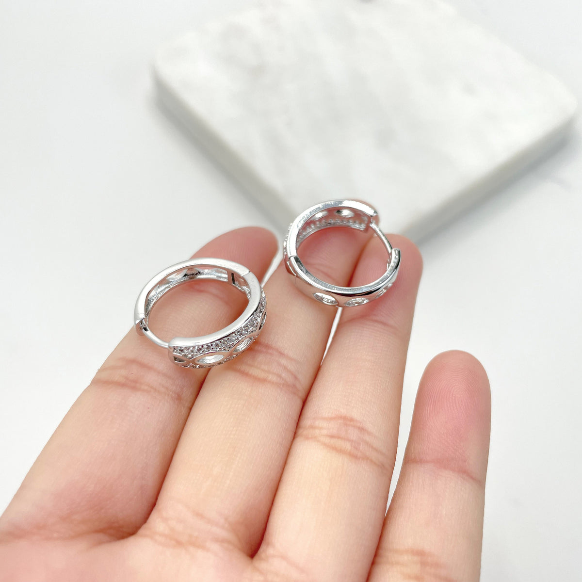 Silver Filled with Micro Cubic Zirconia CZ 19mm Hoops Earrings Wholesale Jewelry Making Supplies