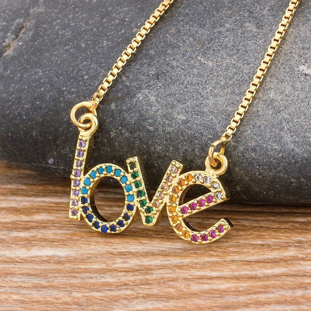 18k Gold Filled Colored Colorful Micro Pave Cubic Zirconia Love Charms, Wholesale Jewelry Making Supplies