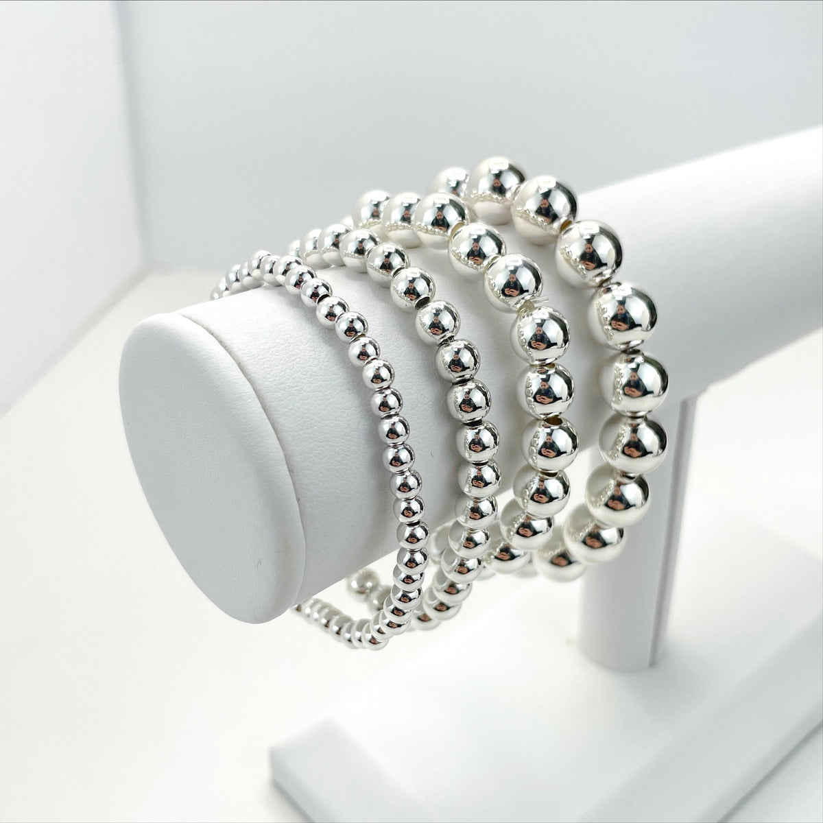 Silver Filled Beads Stretch Bracelet For Wholesale and Jewelry Supplies