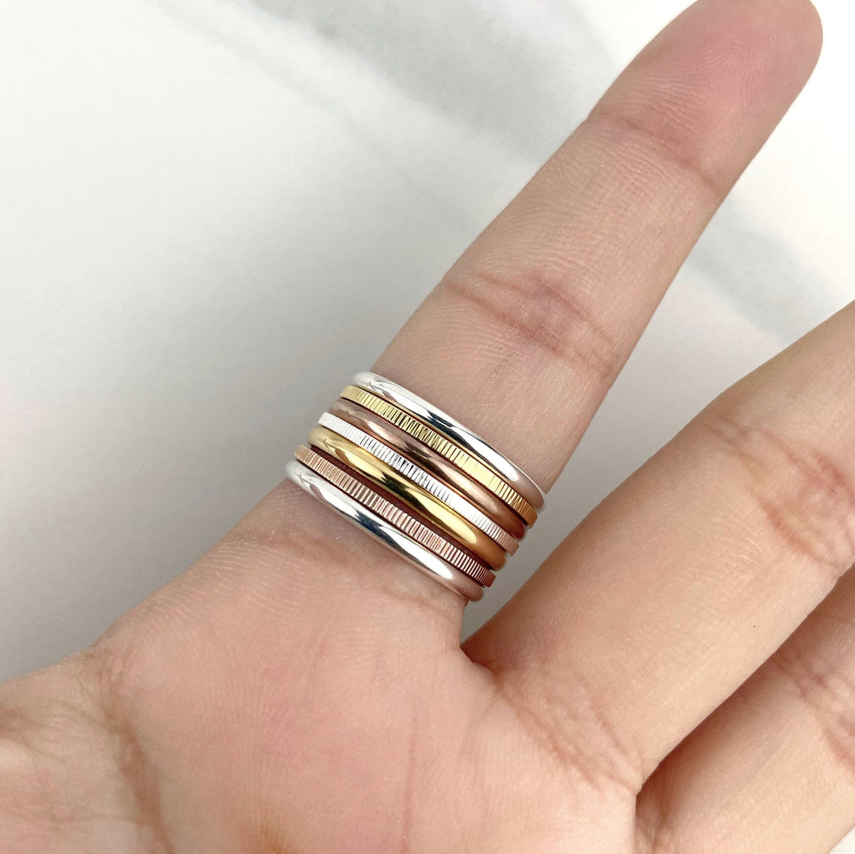 18k Gold Filled Three Tone, Gold, Rose Gold And Silver Midi Spinner Ring Wholesale Jewelry Making Supplies