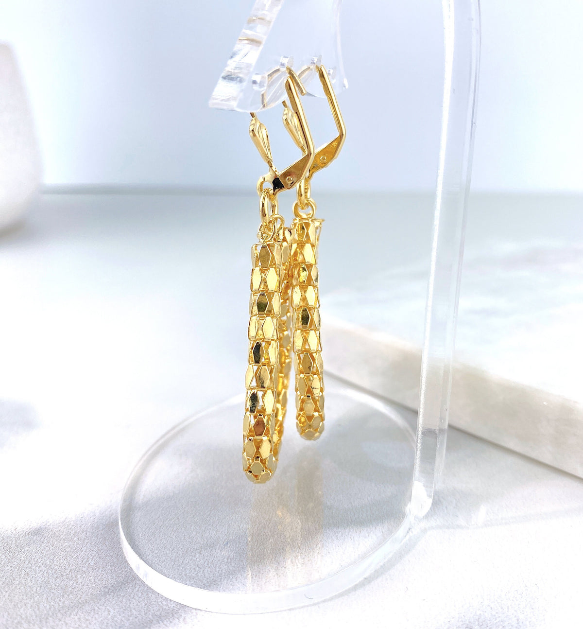18k Gold Filled 4.4mm Popcorn Chain Oval Tear Shape Dangle Earrings Wholesale Jewelry Making Supplies