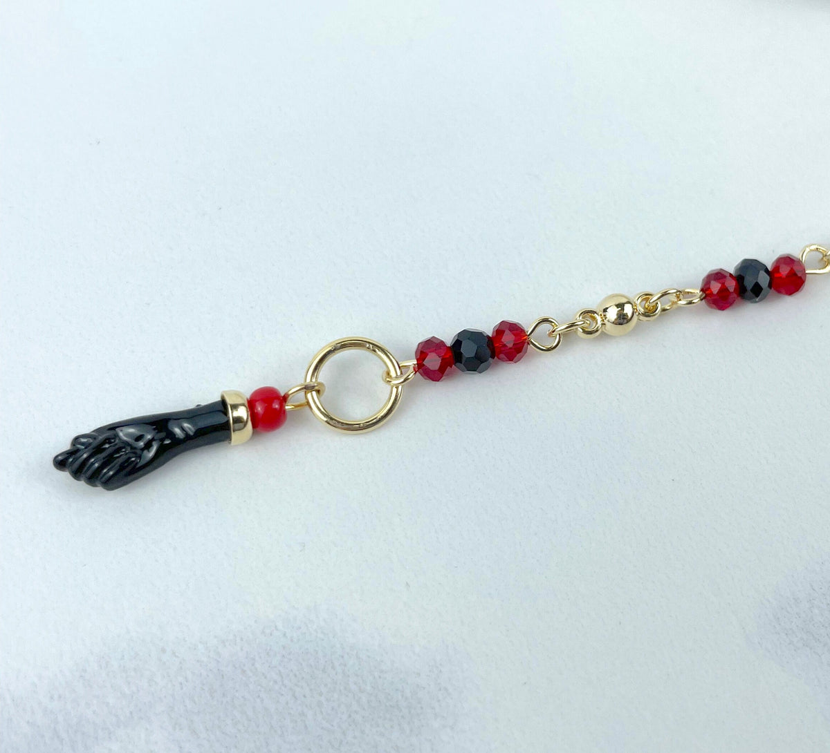 18k Gold Filled Red, Black & Gold Beads, Simulated Azabache, Figa Hand Charms Bracelet, Lucky Protection, Wholesale Jewelry Making Supplies