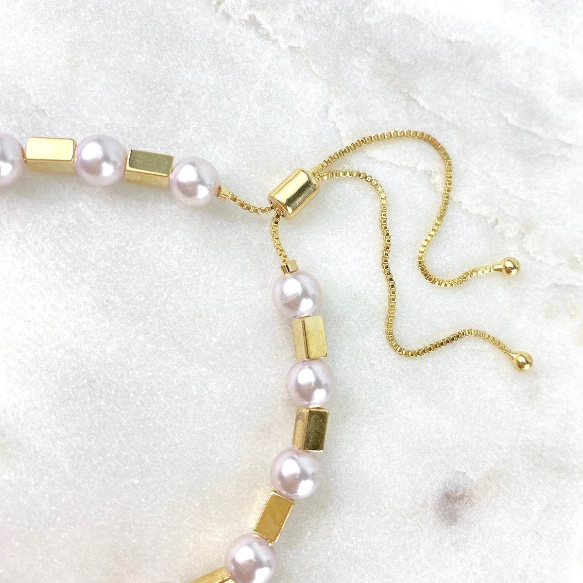 18k Gold Filled 1mm Box Chain, Rectangular Gold & Simulated Pearl, Hamsa Hand Charms, Adjustable Bracelet, Wholesale Jewelry Making Supplies