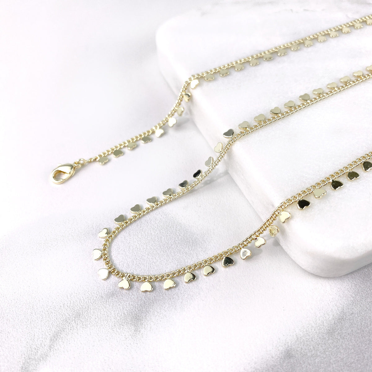 14k Gold Filled 1.6mm Curb Link with Hearts Necklace Bracelet & Anklet Wholesale Jewelry Supplies