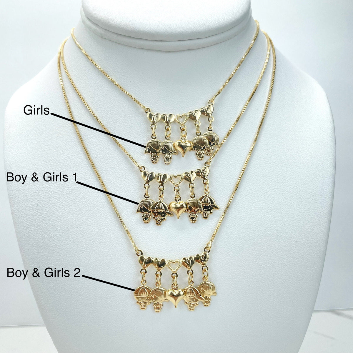 18k Gold Filled 1mm Box Chain Necklace," I LOVE" Hearts and Kids Charms, More Styles, Wholesale Jewelry Supplies