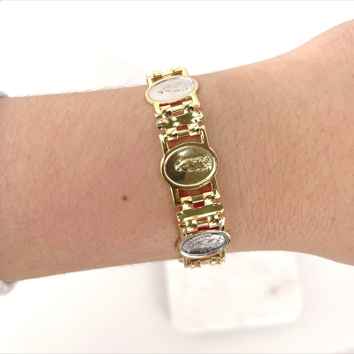 18k Gold Filled Two Tone, Our Lady of Guadalupe, Virgen de Guadalupe Bracelet Wholesale Jewelry Making Supplies
