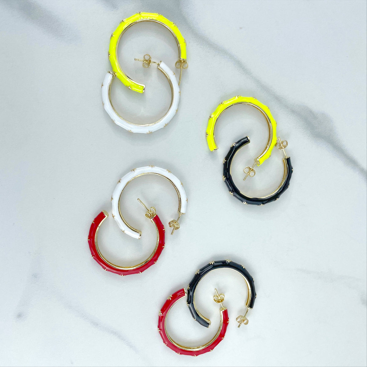 18k Gold Filled Colorful Colored Enamel Cubic Zirconia C-Hoops Push Back Closure Earrings Wholesale Jewelry Making Supplies