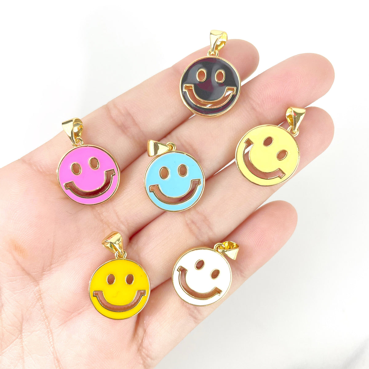 18k Gold Filled Colorful Enamel Cutie Face, Funny Face, Happy Face Charms Pendants Wholesale Jewelry Making Supplies