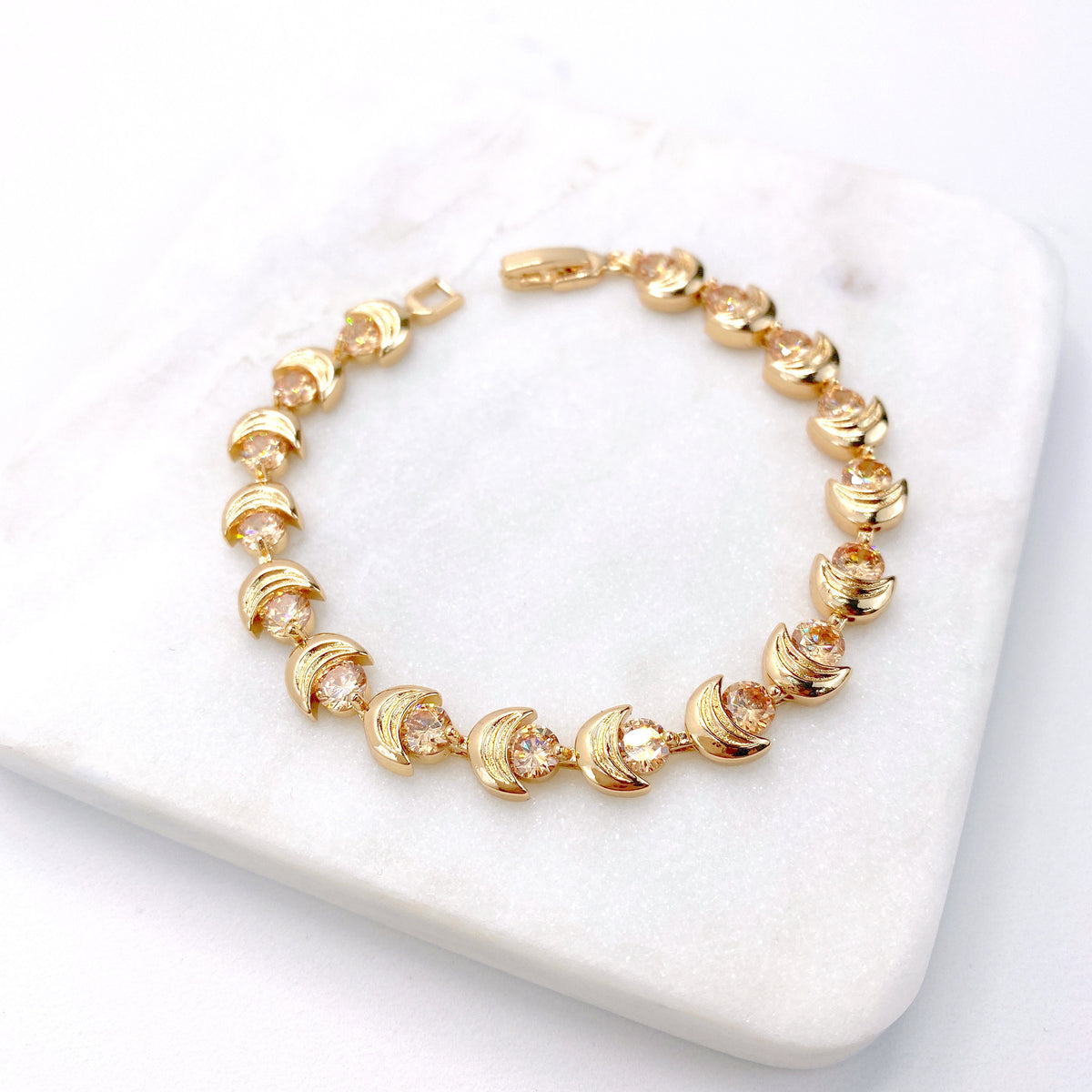 18k Gold Filled Yellow Cubic Zirconia Moon Bracelet Wholesales Jewelry Making Supplies