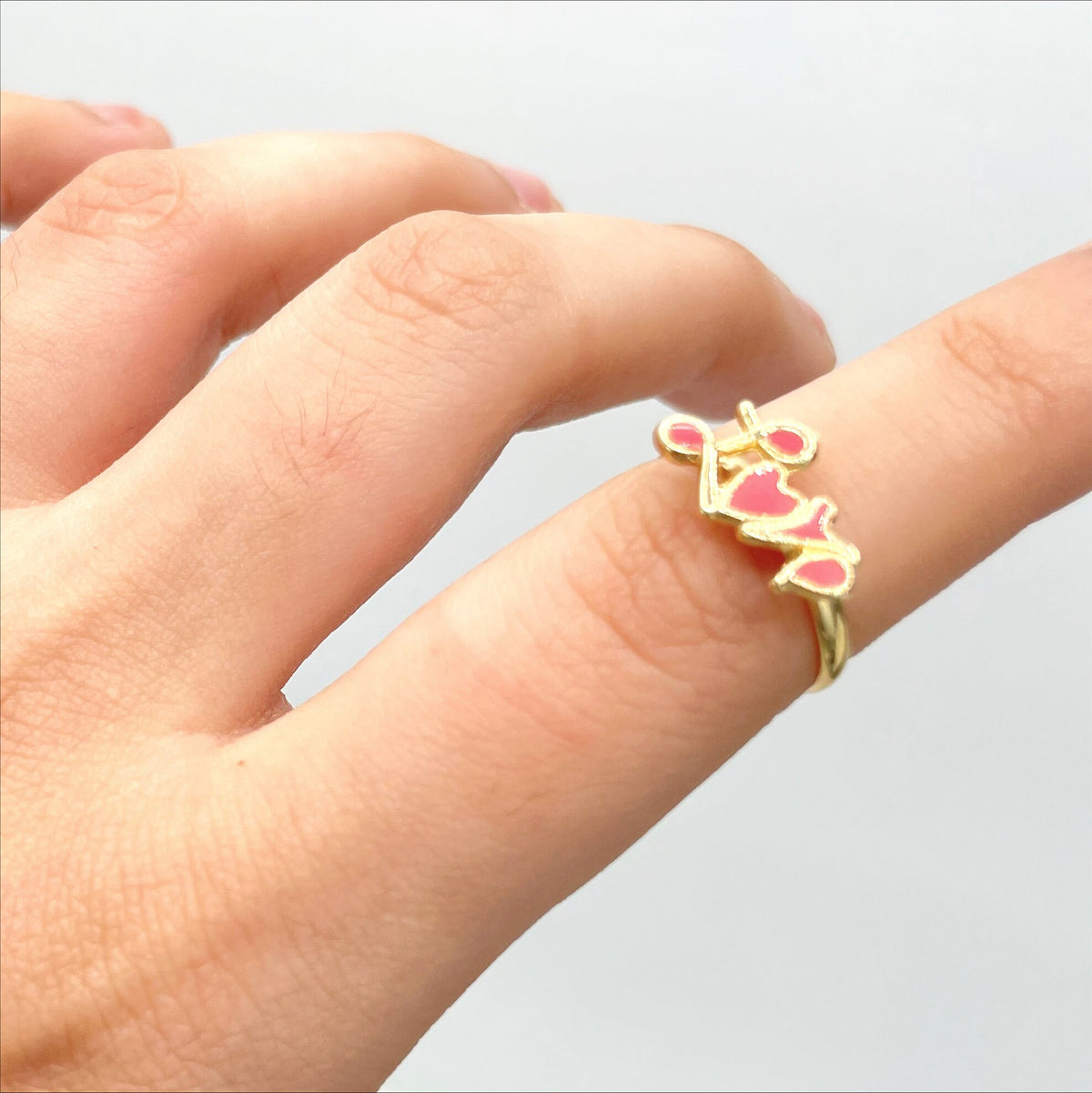 18k Gold Filled Enamel Pink "Love" Word Letters Ring For Kids Children Toddler Wholesale Jewelry Making Supplies