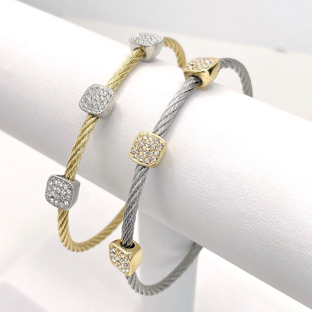 Stainless Steel Gold and Silver Plated With Micro Cubic Zirconia, Magnet Close Bangle Bracelet Wholesales Jewelry Supplies