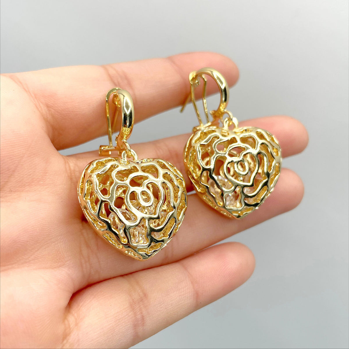 18k Gold Filled with Rattle Stones inside of Hearts Charms Set, Necklace, Earrings and Ring, 03 Pieces, Wholesale Jewelry Making Supplies