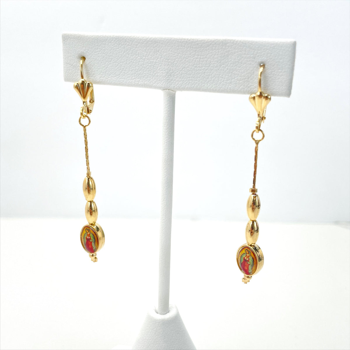 18k Gold Filled Beads & Our Lady of Guadalupe, Virgen de Guadalupe Drop Earrings, Religious Earrings, Wholesale Jewelry Making Supplies