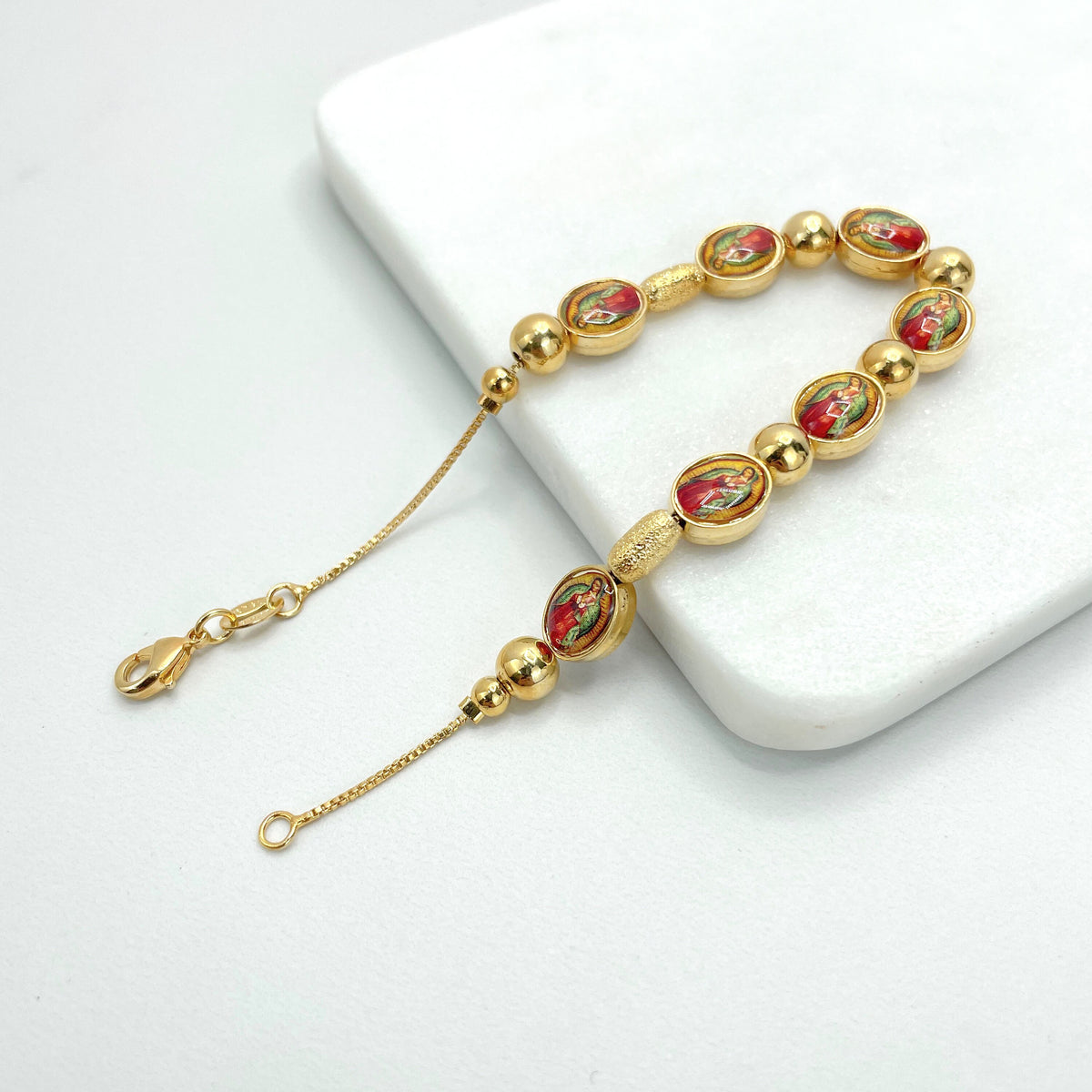 18k Gold Filled Beads & Our Lady of Guadalupe, Virgen de Guadalupe, Religious Bracelet, Wholesale Jewelry Making Supplies