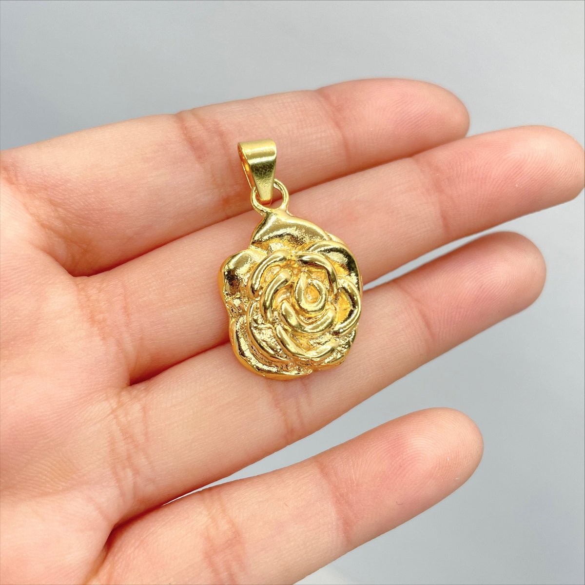 18k Gold Filled Relief Rose Flower Pendant Charms Wholesale Jewelry Making Supplies